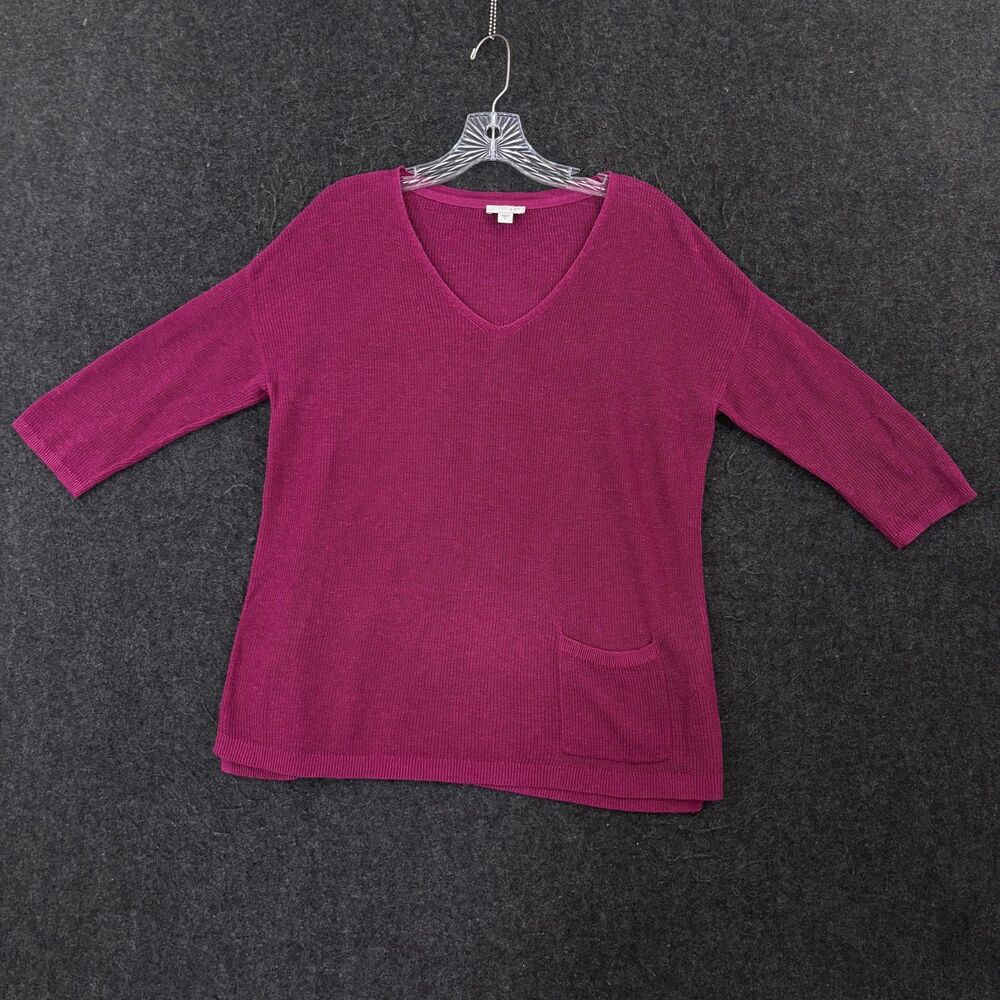 J Jill Sweater Tunic Women's Small Pink V Neck 3/4 Sleeve Pocket Knit Top